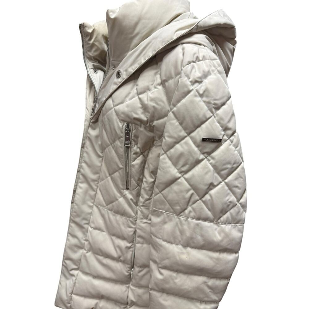 Karl Lagerfeld Cream Quilted Hooded Puffer Jacket Large - Picture 6 of 9